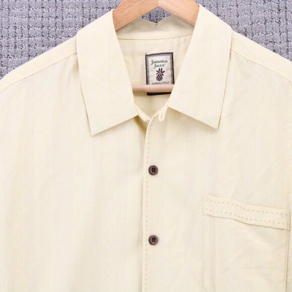 Jamaica Jaxx Silk Shirt Mens 2XL Yellow Beige Button Down Short Sleeve Collared - Picture 5 of 10